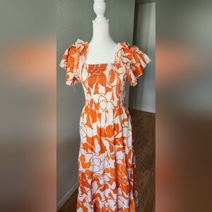 Orange and White Smocked Dress
